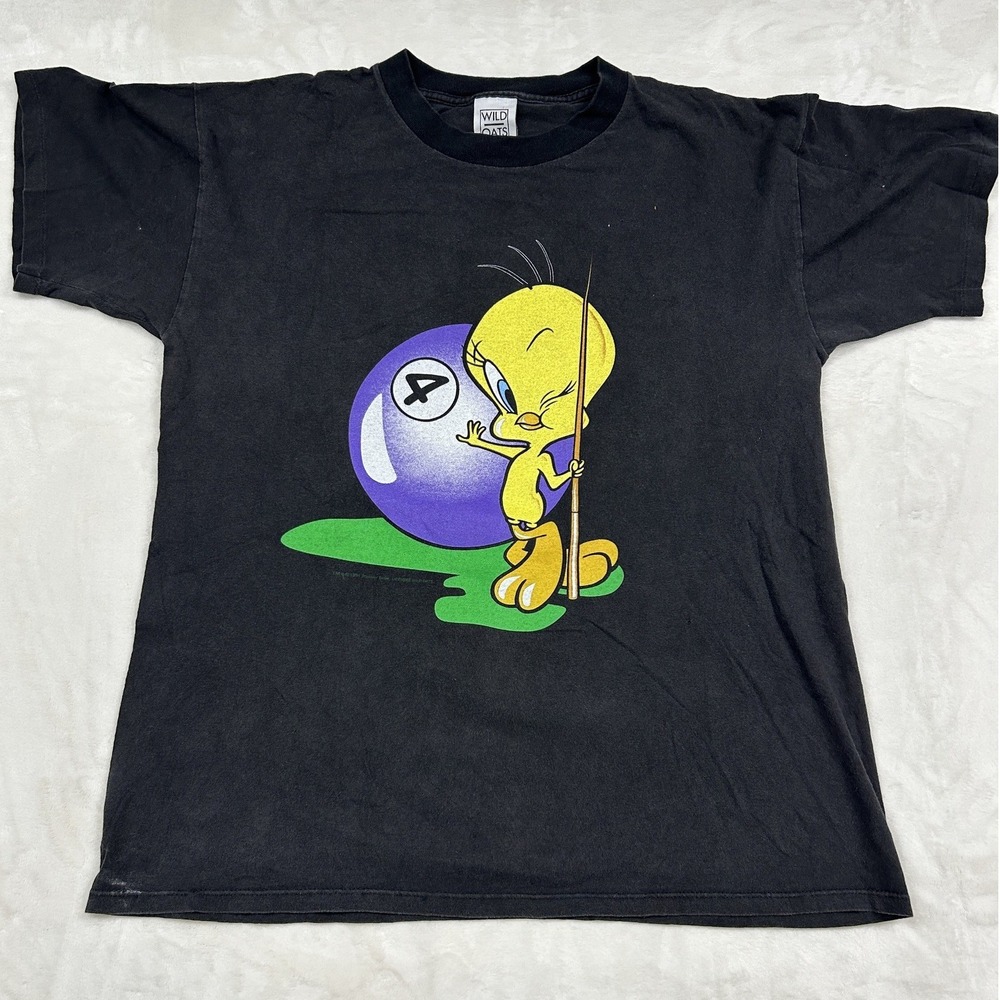Wild Oats Looney Tunes Tweety Bird Tee Unisex XL Black Vintage 90s Pool Graphic